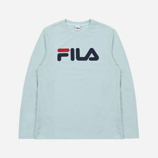 Fila Linear Logo L/S Women's T-Shirts - Turquoise,NZ 743-32649